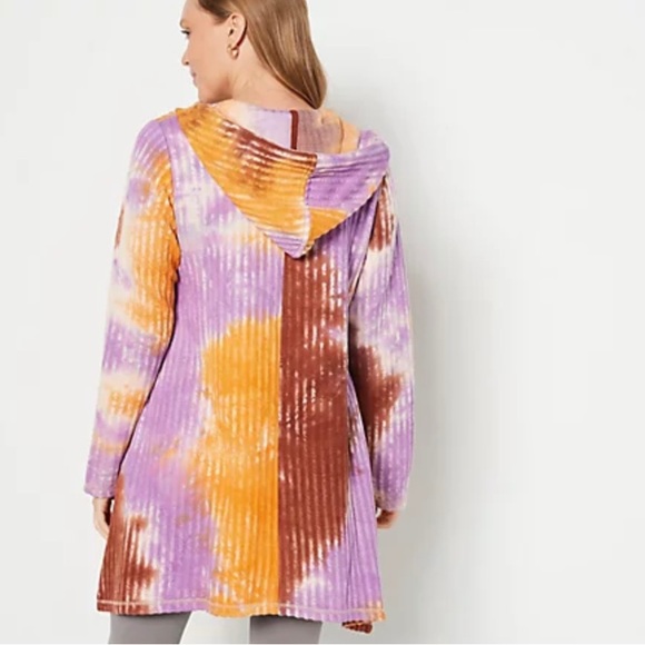 LOGO by Lori Goldstein Tie-Dye Rib Knit Hoodie Desert (A457337) - Picture 3 of 6